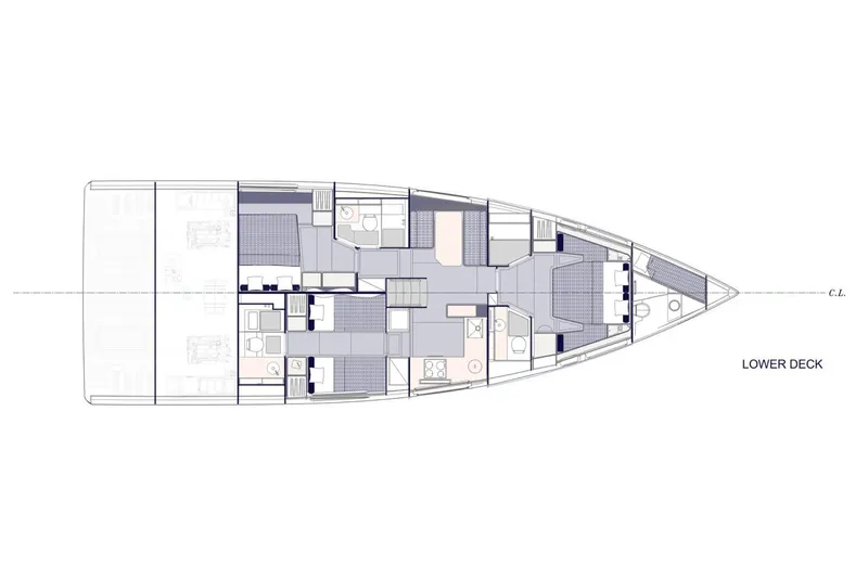  Yacht Photos Pics Manufacturer Provided Image: Lower deck layout of 2026 Omikron Yachts OT-60, featuring cabins and amenities.