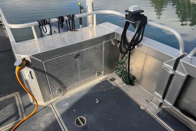 C Lady Yacht Photos Pics Armstrong Marine 35 boat deck, 2020 model, with storage compartment and coiled ropes.