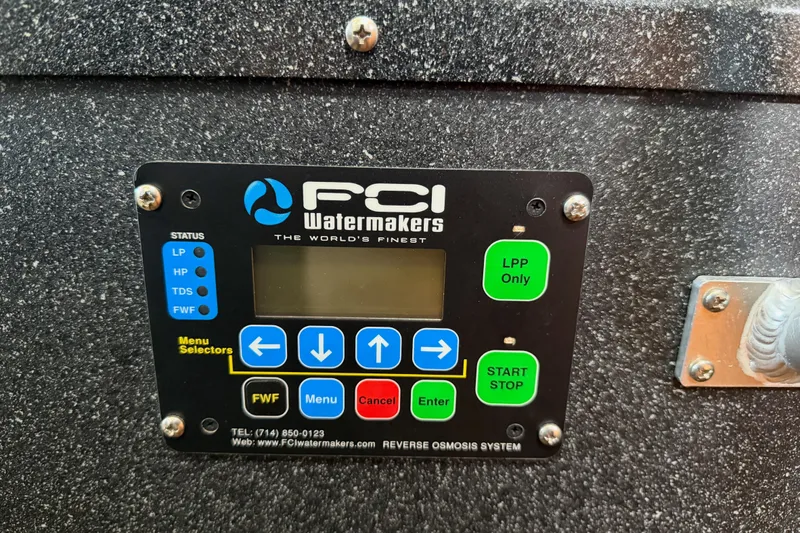 C Lady Yacht Photos Pics Control panel of FCI Watermakers reverse osmosis system on Armstrong Marine 35, 2020 model.