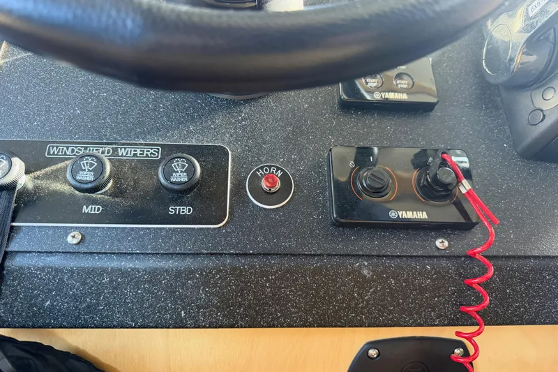 C Lady Yacht Photos Pics Control panel of a 2020 Armstrong Marine 35 boat with Yamaha components.