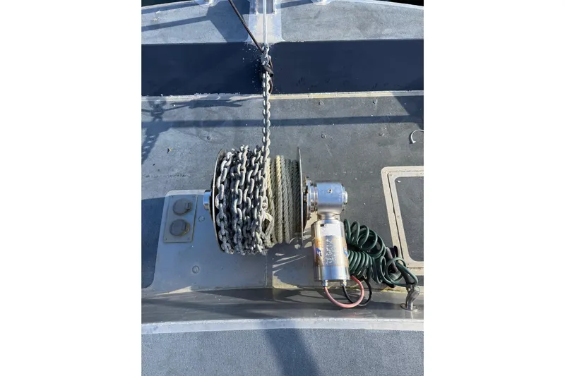 C Lady Yacht Photos Pics Anchor winch on 2020 Armstrong Marine 35 boat deck.
