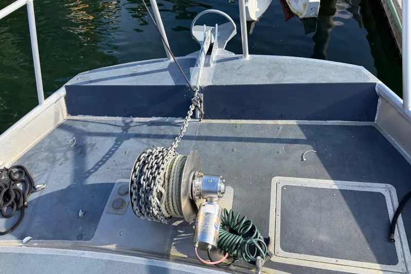 C Lady Yacht Photos Pics Bow deck of 2020 Armstrong Marine 35 with anchor chain and winch.