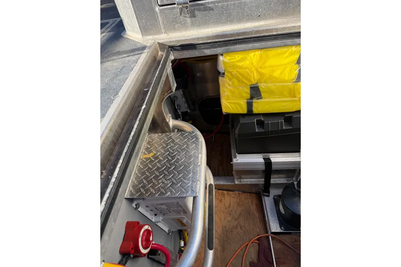 C Lady Yacht Photos Pics Interior view of a 2020 Armstrong Marine 35 boat, featuring storage and safety equipment.