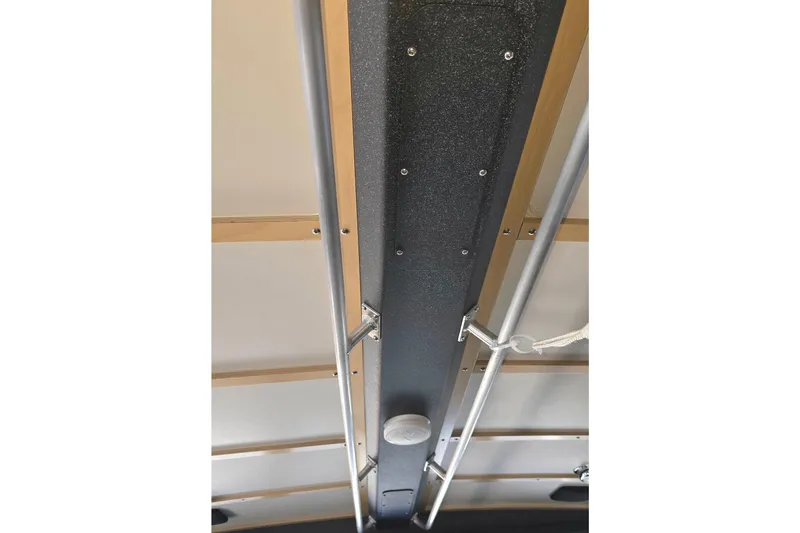 C Lady Yacht Photos Pics Interior view of 2020 Armstrong Marine 35 boat ceiling with metal and wood details.