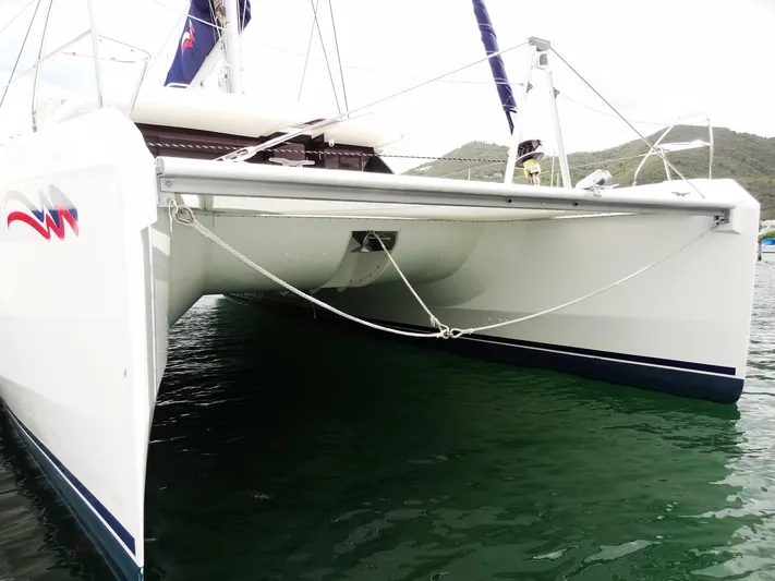 Voila Yacht Photos Pics Leopard 50 catamaran, 2020 model, docked in calm waters.