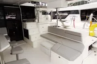 Leopard 50 yacht 2020 model, spacious outdoor seating area with modern design.