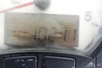 Close-up of Leopard 50 speedometer showing 10271 miles, model year 2020.