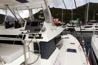 Leopard 50 yacht cockpit and helm station in marina, 2020 model.