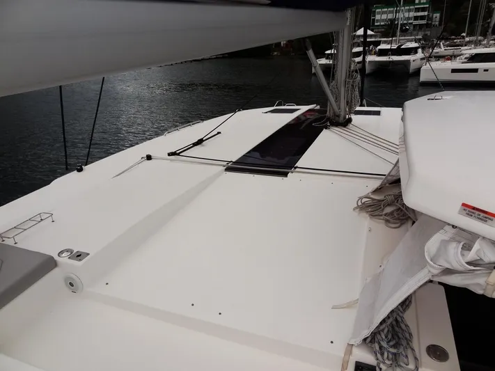 Voila Yacht Photos Pics Leopard 50 catamaran 2020 model deck view in marina.