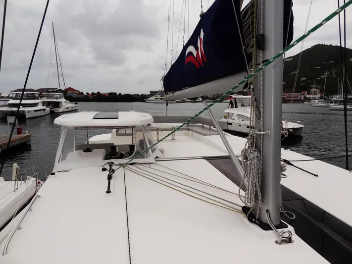 Voila Yacht Photos Pics Leopard 50 catamaran docked in a marina, 2020 model.
