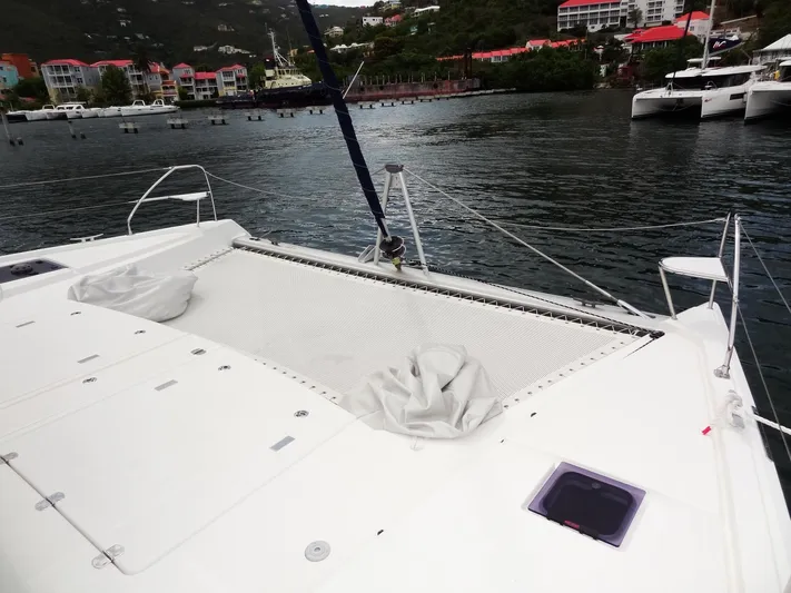 Voila Yacht Photos Pics Leopard 50 catamaran docked in a marina, 2020 model.