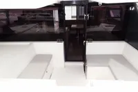 Leopard 50 yacht interior, 2020 model, featuring sleek seating and modern design.