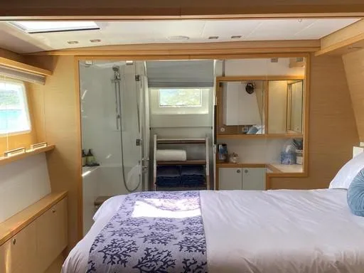 Recipe Yacht Photos Pics Luxurious cabin interior of a 2011 Lagoon 560 yacht with modern amenities.