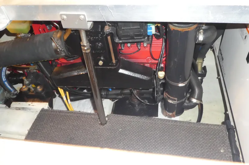  Yacht Photos Pics Engine compartment of a 2006 Carver 366 Motor Yacht, showcasing mechanical components.