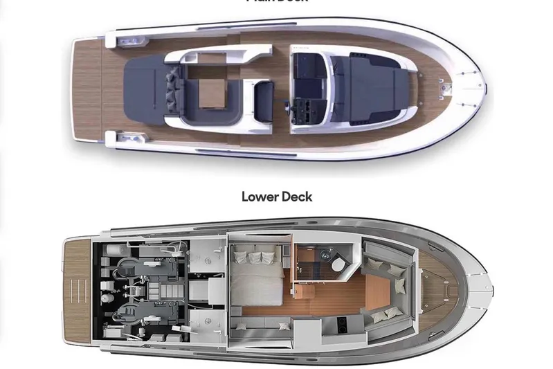  Yacht Photos Pics Top and lower deck layout of 2021 Bluegame BG42 yacht.