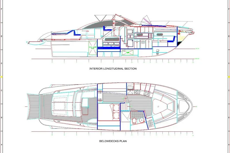 Aida 46 Sport Yacht Photos Pics Blueprint of 2026 AIDA YACHTS 46 SPORT, showing interior longitudinal section and belowdecks plan.