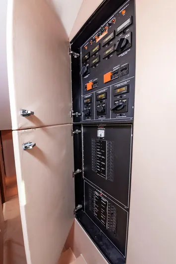 Sea Trader Yacht Photos Pics Electrical panel inside 2005 Hatteras 60 Convertible yacht.