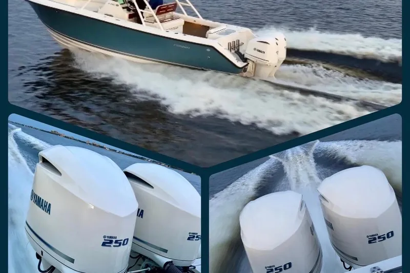  Yacht Photos Pics 2014 Pursuit S 280 Sport boat with Yamaha 250 engines on water.