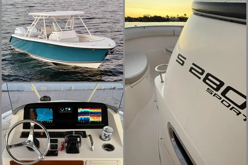  Yacht Photos Pics 2014 Pursuit S 280 Sport boat on water, featuring helm and interior details.