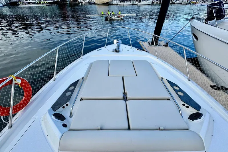 Days Ahead Yacht Photos Pics Boston Whaler 405 Conquest 2022 boat deck with waterfront view.