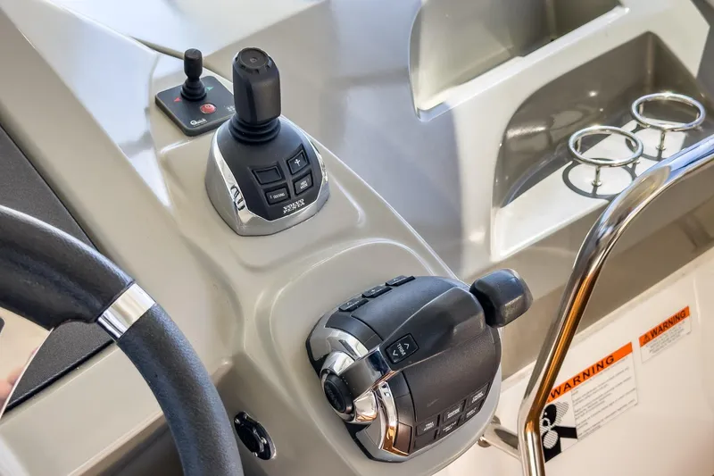  Yacht Photos Pics Control panel of a 2014 Beneteau Gran Turismo 38 yacht with joystick and throttle.