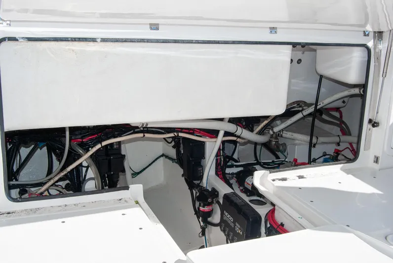  Yacht Photos Pics Boat engine compartment with wiring and components, IMG 40 model, 2021.