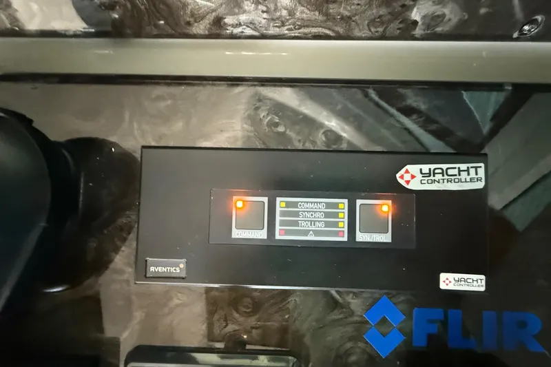 Seas The Day Yacht Photos Pics Control panel of a 2014 Sea Ray 580 Sundancer yacht with FLIR and Aventics systems.