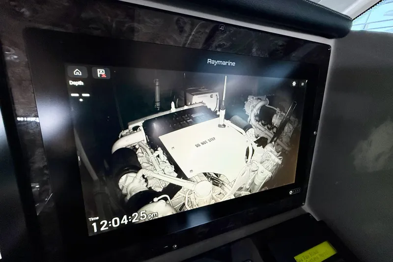 Seas The Day Yacht Photos Pics Raymarine display showing engine room of 2014 Sea Ray 580 Sundancer yacht.