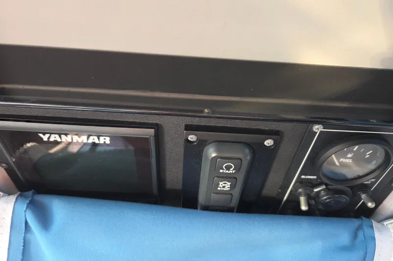 Here & Now Yacht Photos Pics Control panel of a 2021 Catalina 445 sailboat with Yanmar engine display.