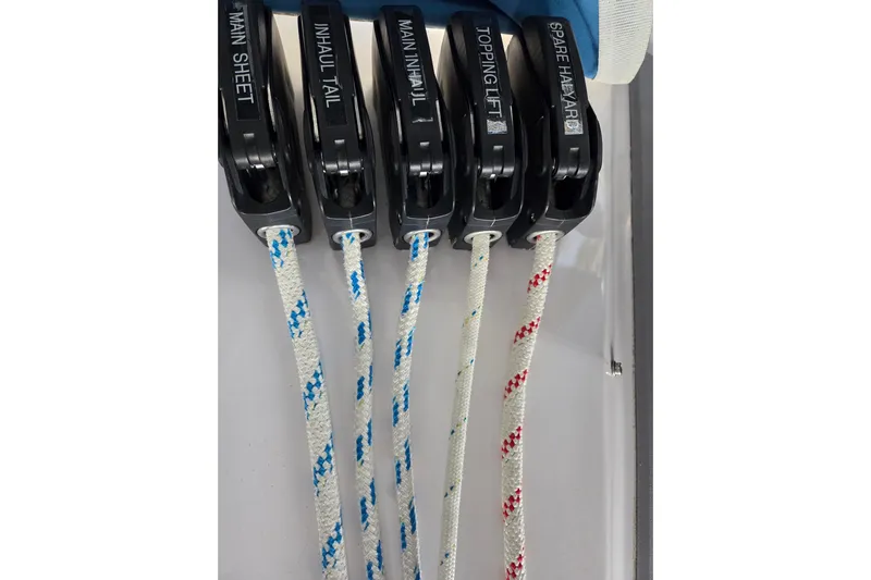 Here & Now Yacht Photos Pics Sailing ropes and clutches on a 2021 Catalina 445 yacht.