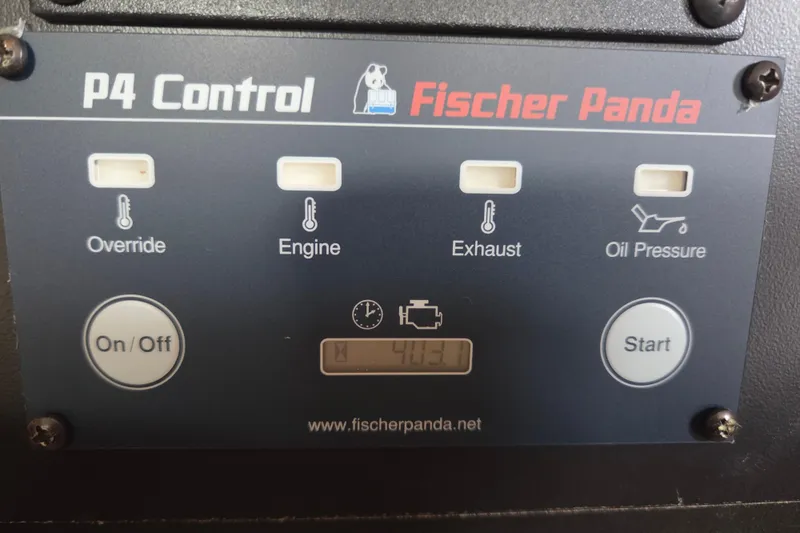 Here & Now Yacht Photos Pics Control panel of Fischer Panda P4 generator on a 2021 Catalina 445 yacht.