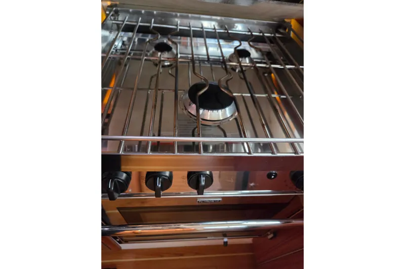 Here & Now Yacht Photos Pics Stainless steel stove in 2021 Catalina 445 yacht kitchen.