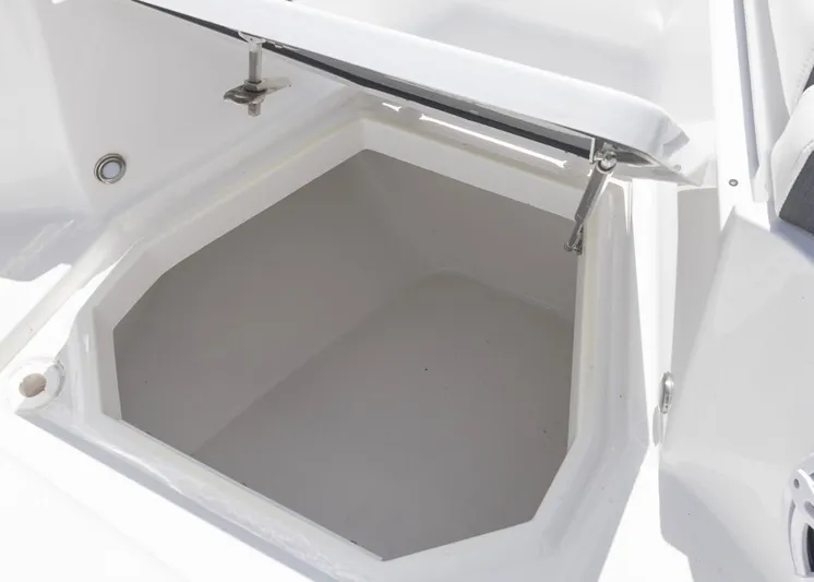  Yacht Photos Pics Open storage compartment on 2023 Blackfin 272 CC boat.