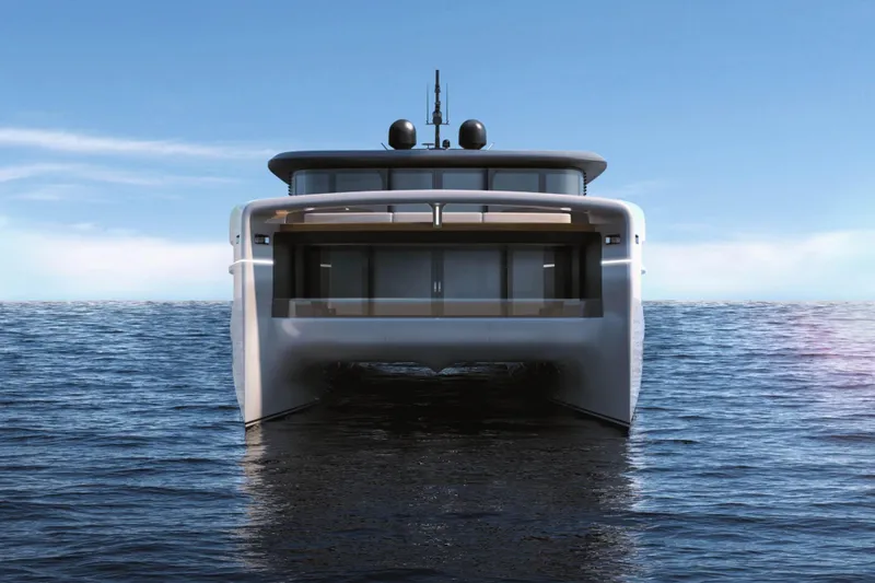 80 Hybrid Solar Electric Yacht Photos Pics Mazarin German Yachts 80 Hybrid, solar electric yacht on open sea, 2026 model.