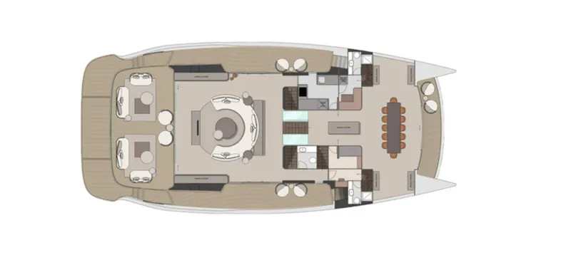 80 Hybrid Solar Electric Yacht Photos Pics Floor plan of 2026 Mazarin German Yachts 80 Hybrid, showcasing spacious layout and modern design.