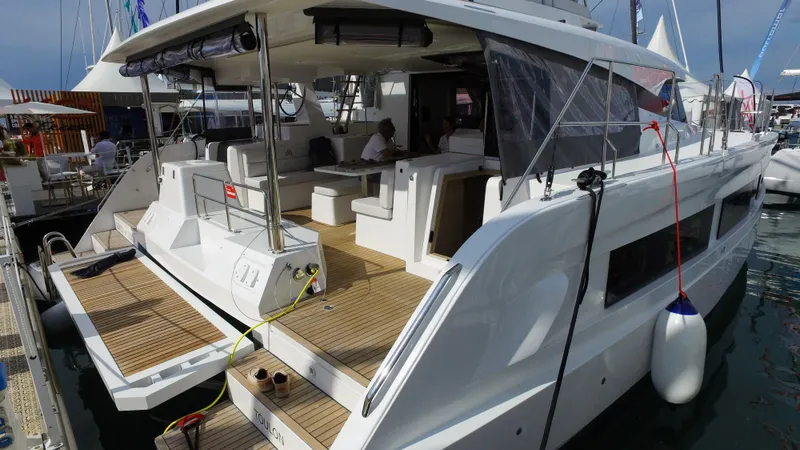 Tbd Yacht Photos Pics 2025 Aventura 45 yacht with spacious deck and modern design at marina.