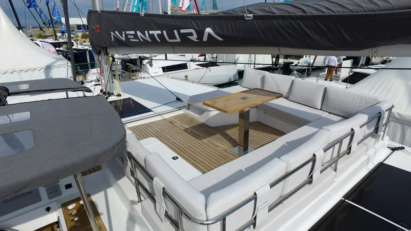 Tbd Yacht Photos Pics Aventura 45 yacht, 2025 model, featuring spacious deck seating and modern design.