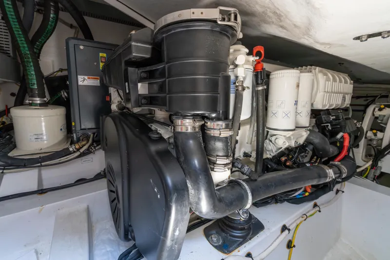  Yacht Photos Pics Engine room of 2023 Azimut Atlantis 45 yacht, showcasing mechanical components and systems.