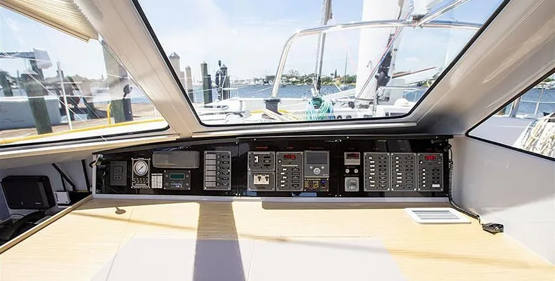 Wabisabi Yacht Photos Pics Control panel of 2018 Chris White Atlantic 49 MastFoil yacht, featuring navigation instruments.