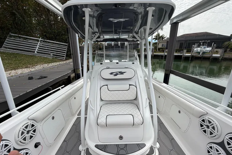 Yacht Photos Pics 2020 Glasstream 360 SCX boat interior with white seating and sleek design.
