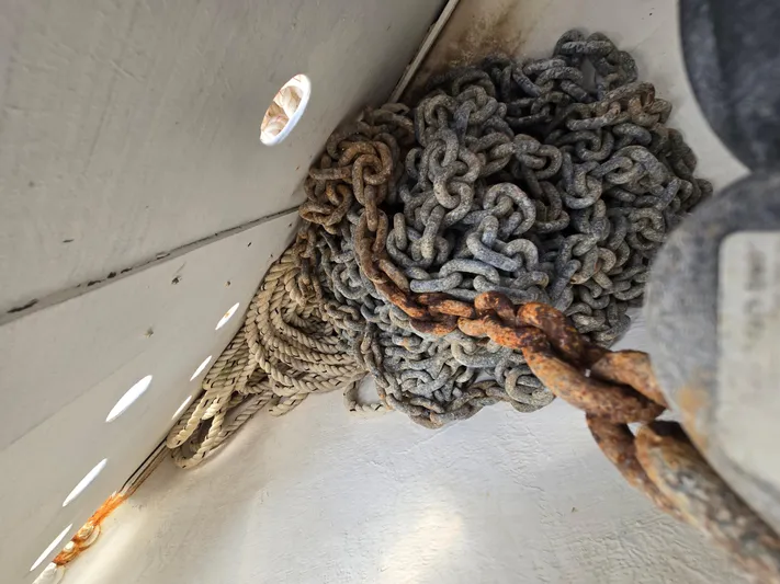 Sabrina Yacht Photos Pics Anchor chain and rope in a 2013 Beneteau Oceanis 41 sailboat locker.