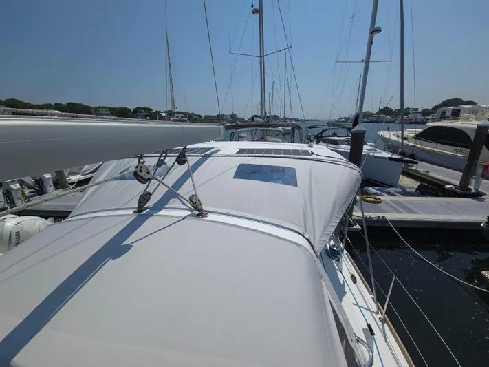 Sabrina Yacht Photos Pics 2013 Beneteau Oceanis 41 sailboat docked at marina, view of deck and rigging.