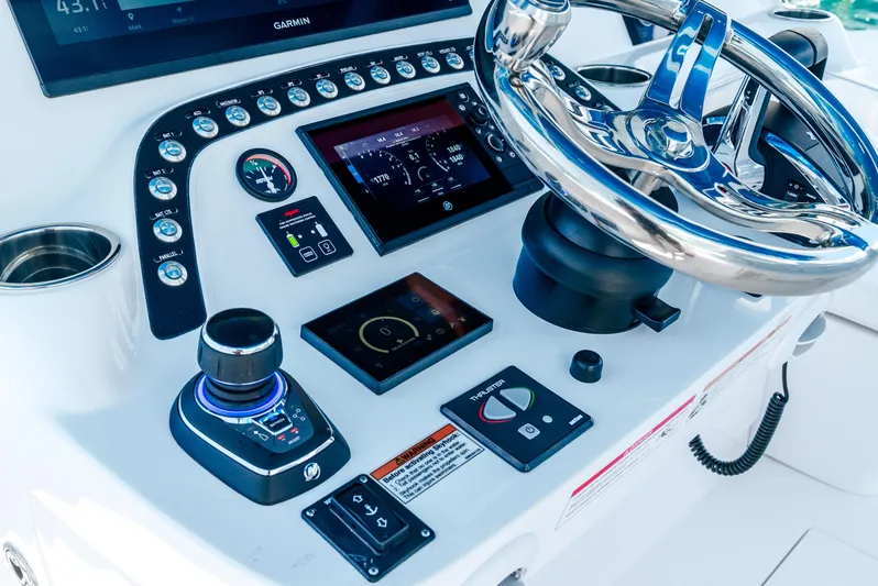  Yacht Photos Pics 2025 Intrepid 41 Valor yacht dashboard with advanced controls and navigation system.