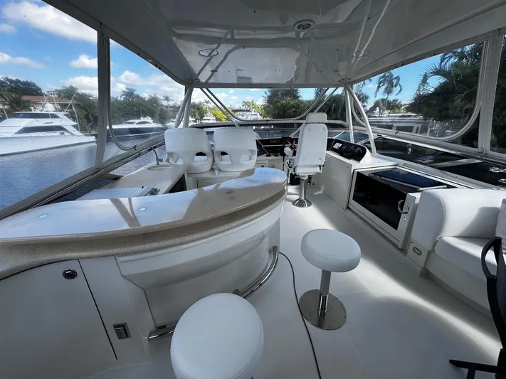 Sylvia Yacht Photos Pics Luxurious 2006 Marquis 65 yacht interior with modern seating and panoramic windows.