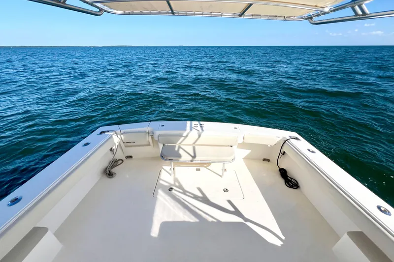 Yeah Buoy Yacht Photos Pics 2007 Albemarle 41 Express boat deck overlooking calm ocean waters.