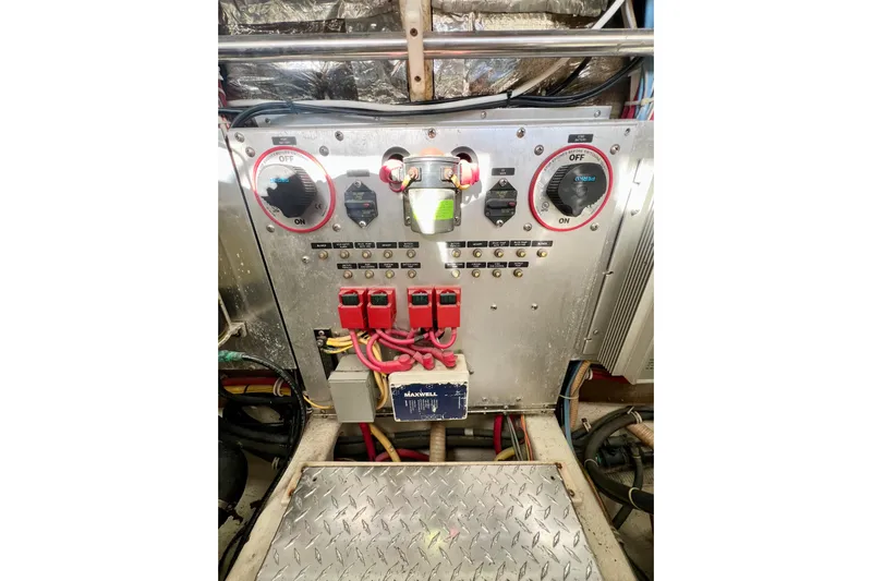 Yeah Buoy Yacht Photos Pics Electrical panel of a 2007 Albemarle 41 Express boat with switches and wiring.