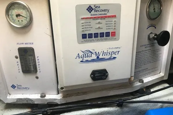 Southern Pearl Yacht Photos Pics Sea Recovery Aqua Whisper system controls on a 2001 Groupe Alliura Marine Privilege 435 yacht.