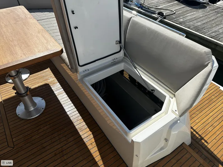  Yacht Photos Pics Open storage compartment on 2018 Prestige 460S Coupé yacht deck.
