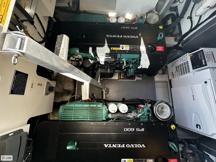  Yacht Photos Pics Engine room of 2018 Prestige 460S Coupé with Volvo Penta IPS 600 engines.