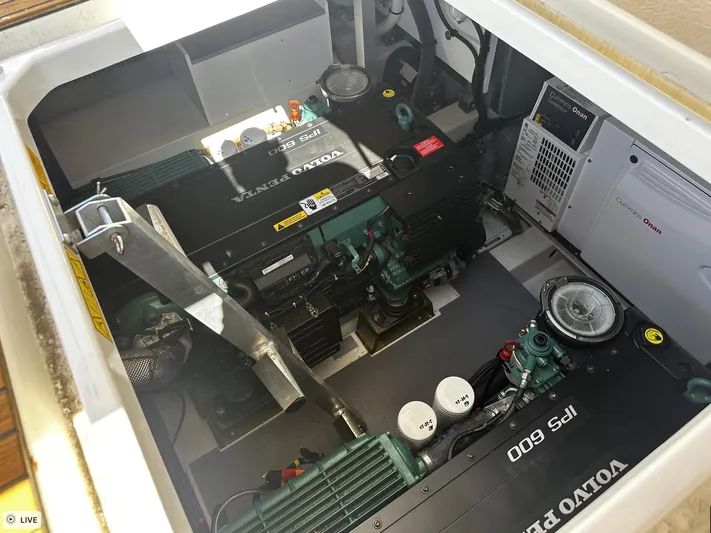  Yacht Photos Pics Engine compartment of a 2018 Prestige 460S Coupé with Volvo Penta IPS 600 engines.